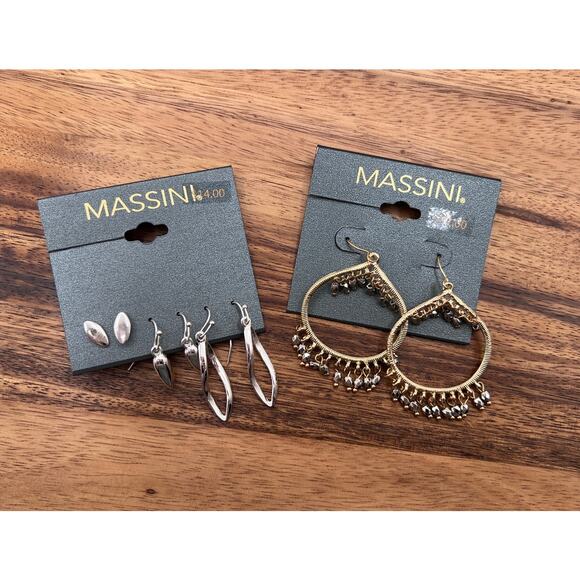 Massini 2 Sets Gold Silver Tone Studs & Drop Earrings 4 Pairs NEW! - Picture 2 of 8